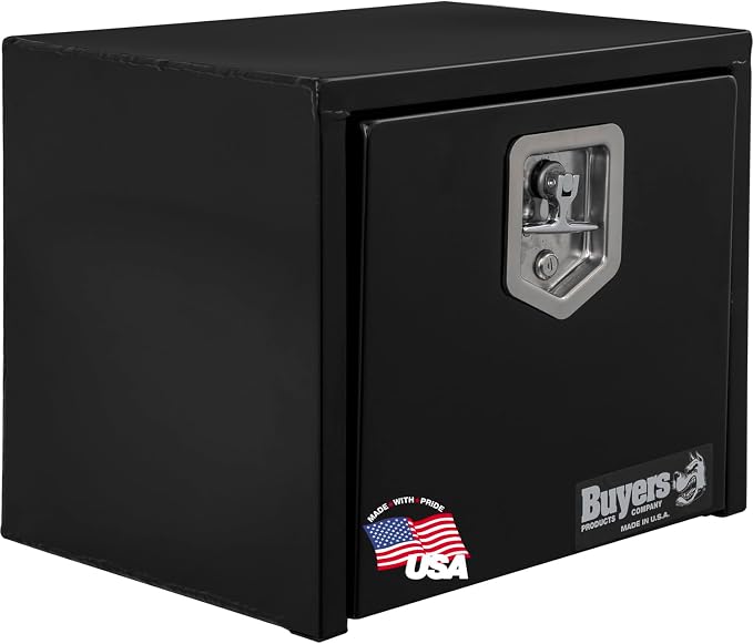 Buyers Products 1703321 Black Steel Underbody Truck Tool Box – 15 x 13 x 18 Inch - Truck Bed & Underbelly RV Storage Box, Locking T-Latch, Weather-Resistant, Heavy-Duty Flatbed Job Box, Made in USA