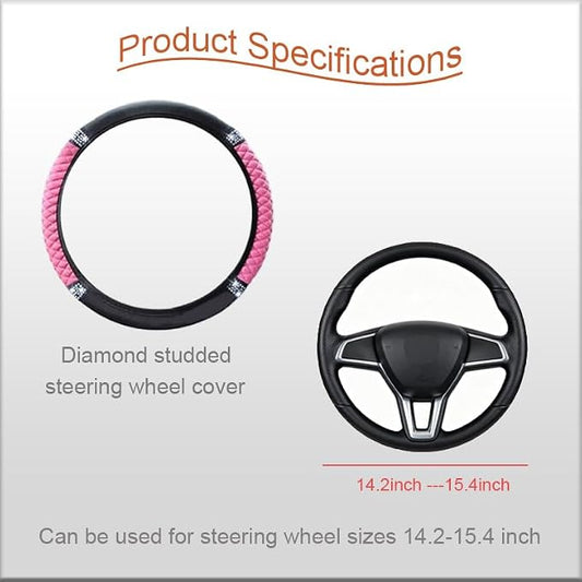 Microfiber Leather Steering Wheel Cover with Anti-Slip Lining Universal Car Accessory for Steering Wheel with a Diameter of 14.5-15 inch (Pink)