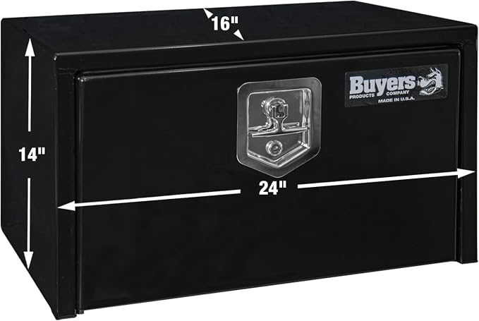 Buyers Products 1703300 Black Steel Underbody Truck Tool Box – 14 x 16 x 24 Inch - Truck Bed & Underbelly RV Storage Box, Locking T-Latch, Weather-Resistant, Heavy-Duty Flatbed Job Box, Made in USA
