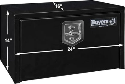 Buyers Products 1703300 Black Steel Underbody Truck Tool Box – 14 x 16 x 24 Inch - Truck Bed & Underbelly RV Storage Box, Locking T-Latch, Weather-Resistant, Heavy-Duty Flatbed Job Box, Made in USA