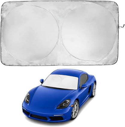 Windshield Sun Shade | Compatible for Porsche Boxster/Cayman 718 2017-2023 | Certified 99.87% UVB & 99.02% UVA Car Sun Shade. Award Winning Sunshade - Patented Technology | Car Shades by Kinder Fluff
