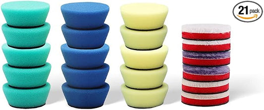 SPTA Mini Polishing Pads Set, 21 Pcs 2 inch/50mm Sponge Polishing Pads and Wool Buffing Pads, Car Foam Detail Polishing Pad Kit Mix Color for Car Detail Polishing and Waxing, Small Area Polishing