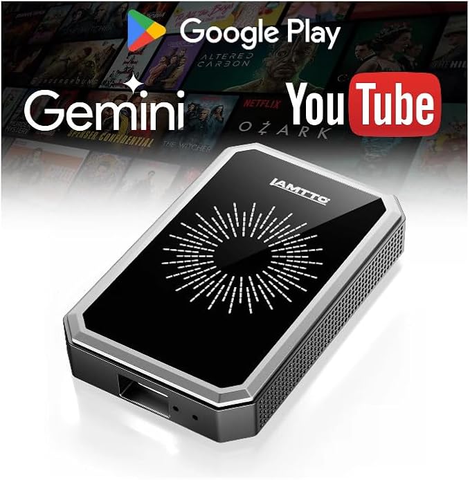 LAMTTO Wireless CarPlay Adapter with Gemini AI, 4GB+32GB Magic Box with Full Google Play Access—Download Streaming Apps, Games, Support Android Auto, OTA, HDMI, Airplay, USB Drive Media Playback