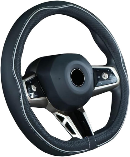 Mayco Bell Flat Bottom Steering Wheel Cover Anti-Slip,Safety,Soft,Breathable,Durable,Full Surround,Comfortable Grip Microfiber Leather (D Shape, Black Gray)