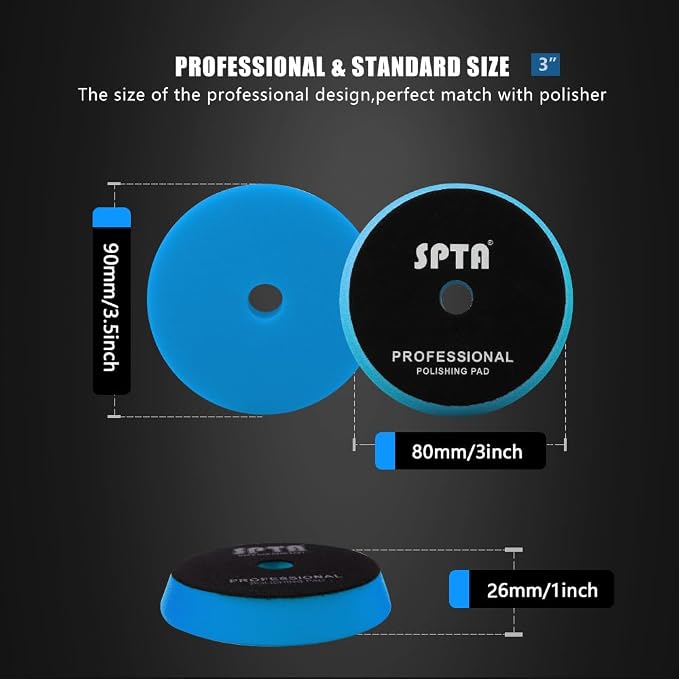 Blue T60 Moderate-Cut Foam Polishing Pads, SPTA 1Pc 3.5 Inch Face for 3 Inch 80mm Backing Plate Compound Buffing Sponge Pads for Car Buffer Polisher Compounding, Polishing and Waxing -FPTSS3G