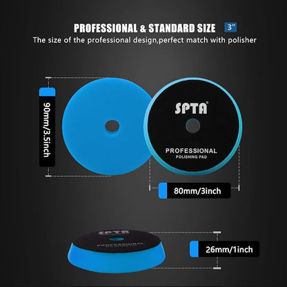 Blue T60 Moderate-Cut Foam Polishing Pads, SPTA 1Pc 3.5 Inch Face for 3 Inch 80mm Backing Plate Compound Buffing Sponge Pads for Car Buffer Polisher Compounding, Polishing and Waxing -FPTSS3G