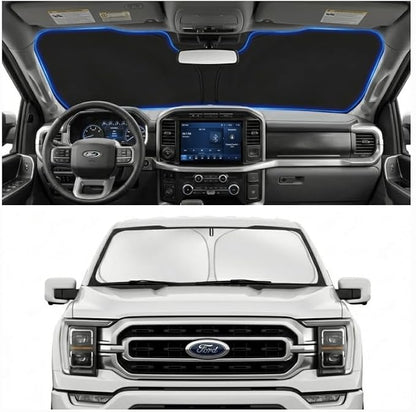 Custom Fit Windshield Sun Shade for Ford F150 F250 F350 2021-2026 | Custom Fit Windshield Cover, Blocks UV Rays, Double-Layer Heat Shield, Durable Frame, Easy Storage