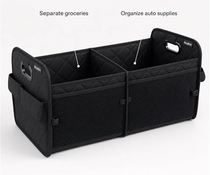 Car Organizer Caddy Oxford Quilted Trunk Organizer, Waterproof Storage Tote with Handles for Front Seat, Backseat, SUV, Truck, Van, Black