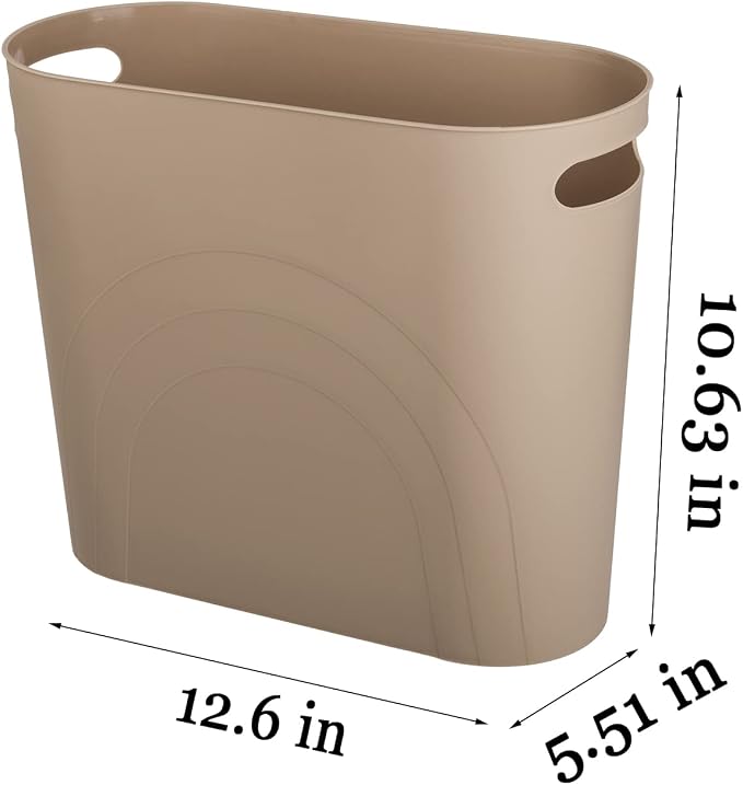 zoocatia Small Trash Can Garbage Can Container Bin with Handles 3 Gallons Plastic Wastebasket for Bathrooom, Bedroom, Office, Kitchen, Laundry Room, Dorm Room - Khaki