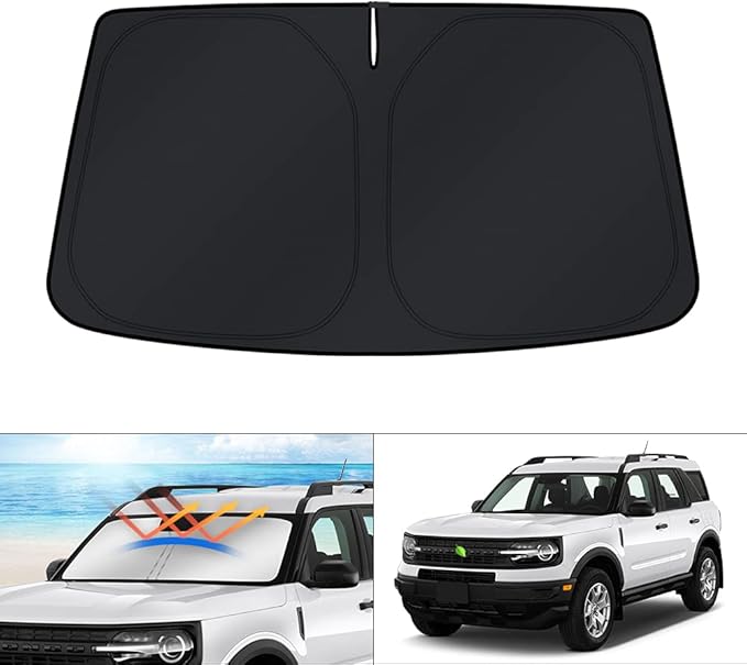 KUST Windshield Sun Shade for 2021-2025 2026 Ford Bronco Sport Accessories Window Custom Fit Sunshade Sun Visor Protector Foldable Blocks UV Rays Keep Your Car Cooler