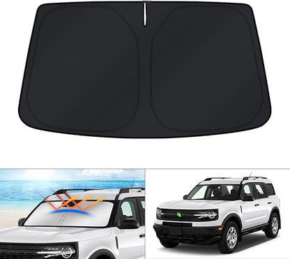KUST Windshield Sun Shade for 2021-2025 2026 Ford Bronco Sport Accessories Window Custom Fit Sunshade Sun Visor Protector Foldable Blocks UV Rays Keep Your Car Cooler
