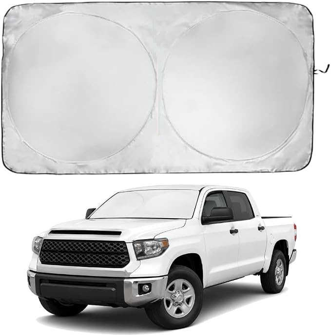 Windshield Sun Shade | Compatible for Toyota Tundra (2007-2021) | Certified 99.87% UVB & 99.02% UVA Car Sun Shade. Award Winning Sunshade - Patented Technology | Car Shades by Kinder Fluff