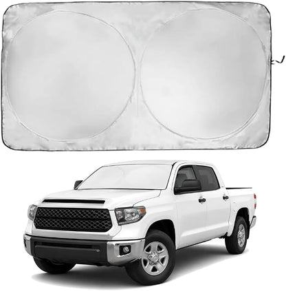 Windshield Sun Shade | Compatible for Toyota Tundra (2007-2021) | Certified 99.87% UVB & 99.02% UVA Car Sun Shade. Award Winning Sunshade - Patented Technology | Car Shades by Kinder Fluff