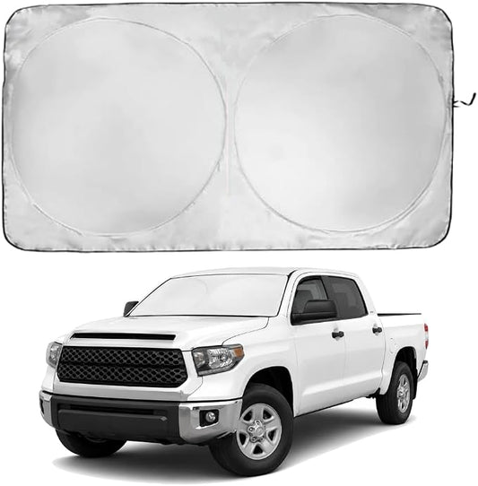 Windshield Sun Shade | Compatible for Toyota Tundra (2007-2021) | Certified 99.87% UVB & 99.02% UVA Car Sun Shade. Award Winning Sunshade - Patented Technology | Car Shades by Kinder Fluff