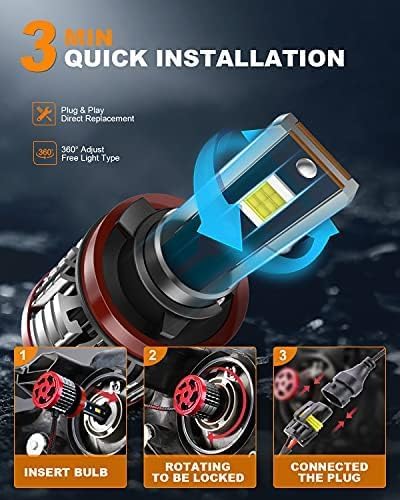 H11/H8/H9 9005/HB3 LED Bulbs,160W 32000 Lumens Bright,6500K Cool White LED Fog Light Halogen Replacement IP68 Waterproof, Pack of 4