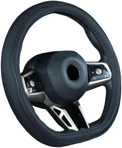 Mayco Bell Flat Bottom Size Steering Wheel Cover Anti-Slip,Safety,Soft,Breathable,Durable,Full Surround,Comfortable Grip Microfiber Leather (D-Shape,Black)