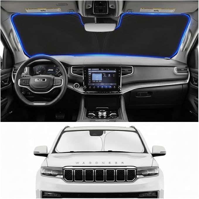 Windshield Sun Shade Sunshade for Jeep Wagoneer 2022-2026 | Custom Fit Windshield Cover, Blocks UV Rays, Double-Layer Heat Shield, Durable Frame, Easy Fold & Storage