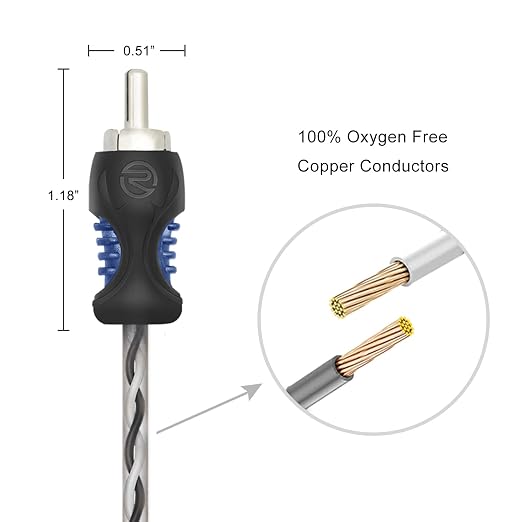 RECOIL RCI212 100% Oxygen Free Copper 12ft 2-Channel RCA Audio Cable, Twisted Pair with Noise Reduction