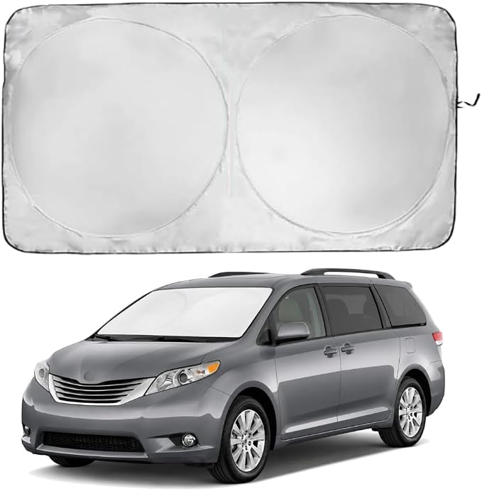 Windshield Sun Shade | Compatible for Toyota Sienna (2011-2020) | Certified 99.87% UVB & 99.02% UVA Car Sun Shade. Award Winning Sunshade - Patented Technology | Car Shades by Kinder Fluff