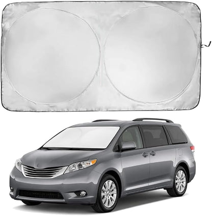 Windshield Sun Shade | Compatible for Toyota Sienna (2011-2020) | Certified 99.87% UVB & 99.02% UVA Car Sun Shade. Award Winning Sunshade - Patented Technology | Car Shades by Kinder Fluff