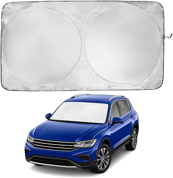 Windshield Sun Shade | Compatible for Volkswagen Tiguan (2018-2025) | Certified 99.87% UVB & 99.02% UVA Car Sun Shade. Award Winning Sunshade - Patented Technology | Car Shades by Kinder Fluff