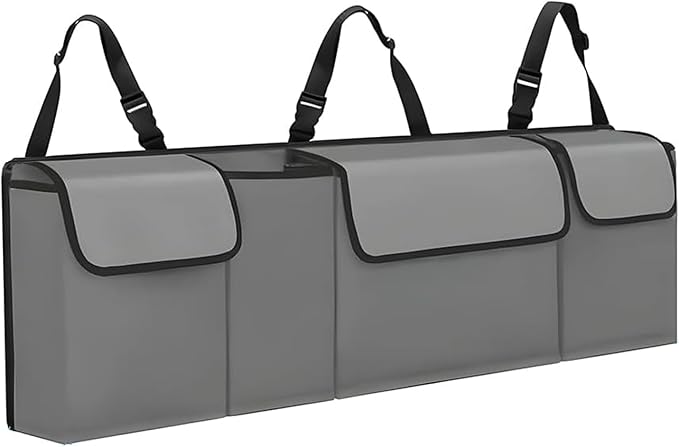 Car Trunk Organizer, Waterproof Backseat Hanging Large Storage with Adjustable Straps, Collapsible Cargo Bag with 4 Pockets, Car Interior Accessories for Truck, SUV, MPV (Gray)