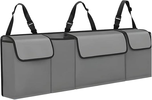 Car Trunk Organizer, Waterproof Backseat Hanging Large Storage with Adjustable Straps, Collapsible Cargo Bag with 4 Pockets, Car Interior Accessories for Truck, SUV, MPV (Gray)