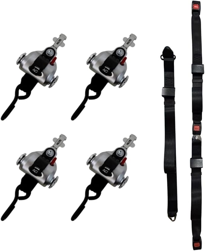 WOTS Wheelchair Securement System for Standard L-Track | Full Kit: Fixed Shoulder Belt, Lap Belt & 4 Auto-Retracting Tie-Downs | Easy Installation, Auto-Tightening, Lightweight | WC18/WC19 Compliant