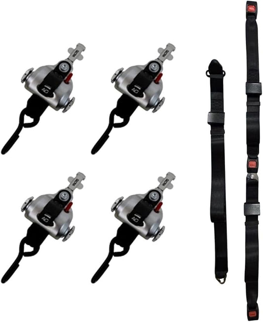 WOTS Wheelchair Securement System for Standard L-Track | Full Kit: Fixed Shoulder Belt, Lap Belt & 4 Auto-Retracting Tie-Downs | Easy Installation, Auto-Tightening, Lightweight | WC18/WC19 Compliant