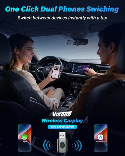 Mini Wireless CarPlay Dongle, One-Key Switch, Dual Band WiFi BT5.3, Plug & Play Low Latency Car Adapter