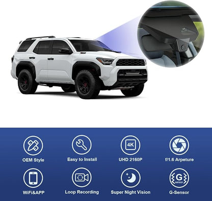 Fitcamx 4K Dash Cam Suitable for Toyota 4Runner 2025-2026 & Hybrid (HD2-35030), OEM Factory Look, UHD 2160P Video, Built-in WiFi & APP, Loop Recording, G-Sensor, Night Vision, Plug & Play, 64GB Card