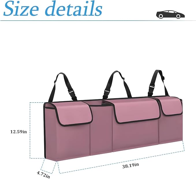 AUCELI Car Trunk Organizer, Backseat Hanging Large Storage with Adjustable Straps, Waterproof Collapsible Cargo Bag with 4 Pockets, Sturdy Space Saver Frees Trunk Floor for SUV, Truck, MPV