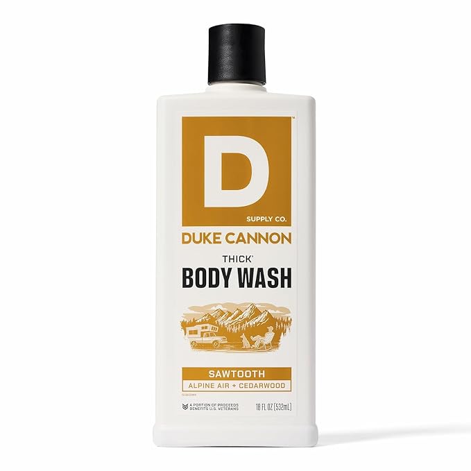 Duke Cannon Supply Co. Mens THICK Body Wash - Free of Sulfate, Paraben, & Phthalates Leaving Skin Soft and Hydrated - High Viscosity Odor Protection - Long Lasting Freshness - Sawtooth (18oz)