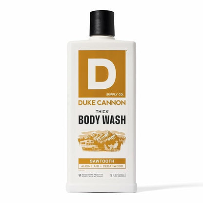 Duke Cannon Supply Co. Mens THICK Body Wash - Free of Sulfate, Paraben, & Phthalates Leaving Skin Soft and Hydrated - High Viscosity Odor Protection - Long Lasting Freshness - Sawtooth (18oz)