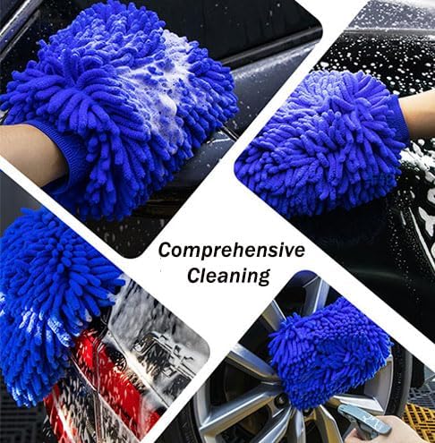 Car Wash Mitt Chenille Microfiber Super Absorbent, Premium Car Washing Gloves for Cleaning Cars, Trucks, Motorcycles (Yellow)