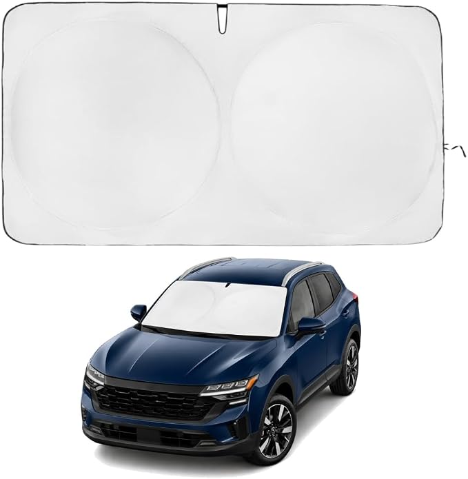 Windshield Sun Shade | Compatible for Nissan Kicks (2025-2026) | Certified 99.87% UVB & 99.02% UVA Car Sun Shade. Award Winning Sunshade - Patented Technology | Car Shades by Kinder Fluff
