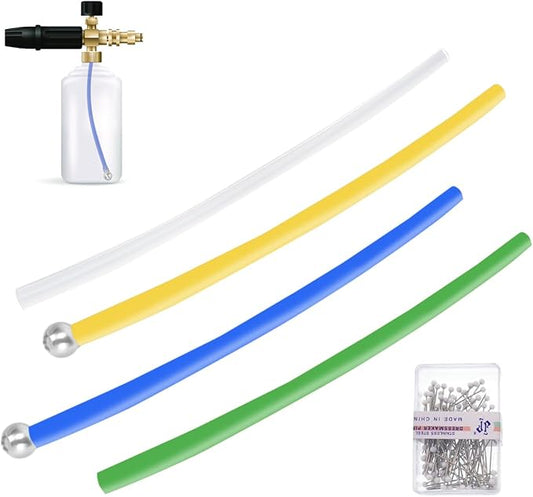 4 Pcs Cuttable Foam Suction Tube Foam Cannon Straw and 2 Pcs Stainless Steel Filter Balls for Most Foam Guns, High Pressure Car Wash Machines,Adaptation Tools