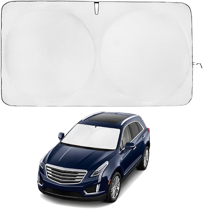 Windshield Sun Shade | Compatible for Cadillac XT5 2017-Present | Certified 99.87% UVB & 99.02% UVA Car Sun Shade. Award Winning Sunshade - Patented Technology | Car Shades by Kinder Fluff