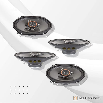 Alphasonik AS268P Loudspeakers 2 Pairs of 6X8 350W Max 3-Way Speakers 4 Ohms Premium Quality Audio Door Speakers for Car or Truck Stereo Sound System