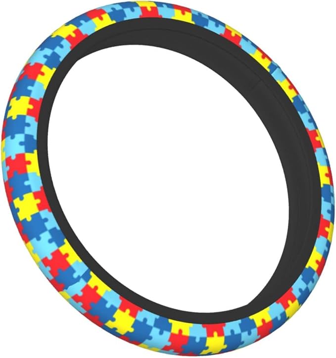 Autism Puzzle Steering Wheel Covers Non Slip Neoprene Steering Wheel Protector Cover Universal 15 Inch for Men Women