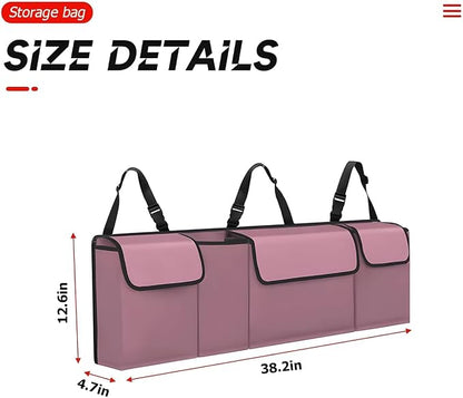 BELOMI Car Trunk Organizer, Auto Waterproof Sturdy Backseat Hanging Large Storage Collapsible Cargo Bag with Anti-Slip Adjustable Strip&4 Pockets, Vehicle Interior Accessories for Man Woman (Pink)