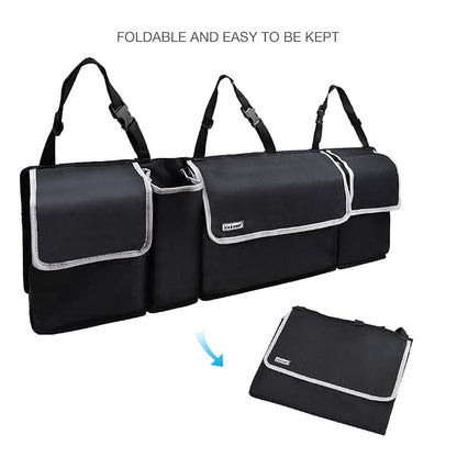 Backseat Trunk Organizer for SUV & Car - Hanging Organizer Foldable Cargo Storage Bag with 4 Pockets Adjustable Strap Durable Cover and Fit for Most Vehicles