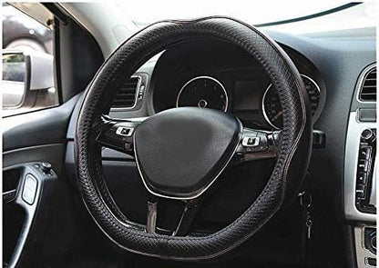 Mayco Bell Flat Bottom Steering Wheel Cover Anti-Slip,Safety,Soft,Breathable,Durable,Full Surround,Comfortable Grip Microfiber Leather (D Shape, Black Gray)