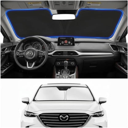 Custom Fit Windshield Sun Shade for Mazda CX90 CX-90 2024-2026 | Custom Fit Windshield Cover, Blocks UV Rays, Double-Layer Heat Shield, Durable Frame, Easy Fold & Storage