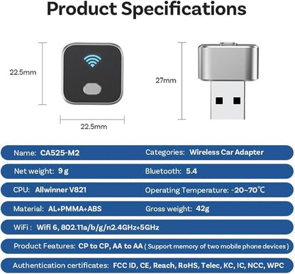 Upgraded Wireless CarPlay Adapter for Hyundai Nexo 2020-2025, Mini Wired to Wireless Box, Plug and Play, Compatible with Apple and Android