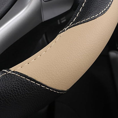 Leather Car Steering Wheel Cover, Non-Slip Car Wheel Cover Protector Breathable Microfiber Leather 15.5"-16" Large Size for Most Cars,Beige-2