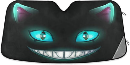 Fantasy Scary Laugh Cat Black Cheshire Halloween Car Windshield Sun Shade Foldable UV Ray Sun Visor Protector Sunshade to Keep Your Vehicle Cool (55" x 27.6")