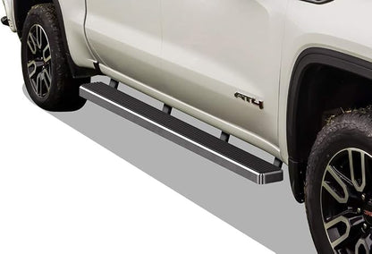 APS 304 Stainless Steel Polished 5in Side Steps Compatible with Chevy Silverado GMC Sierra 1500 2019-2026 Crew Cab & 2500 HD 3500 HD 2020-2026 (Silverado 1500 LTD Sierra 1500 LD 2022)