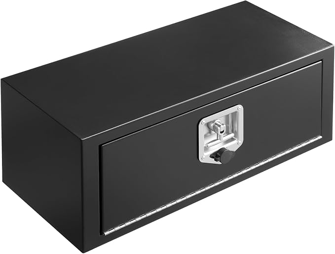 VEVOR Underbody Truck Tool Box, 27 x 10 x 10 Inch Heavy Duty Steel Trailer Storage Box with Lock & Keys, Waterproof Trailer Storage Organizer Under Body Chest with T-Handle for Truck, Van, SUV, Black