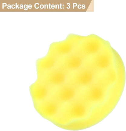 HARFINGTON 3pcs Buffing Sponge Pads 4" Polishing Wheel Waffle Finishing Grip Pad Car Buffer Polisher with Hook and Loop Back for Car Detailing Polishing Waxing, Yellow
